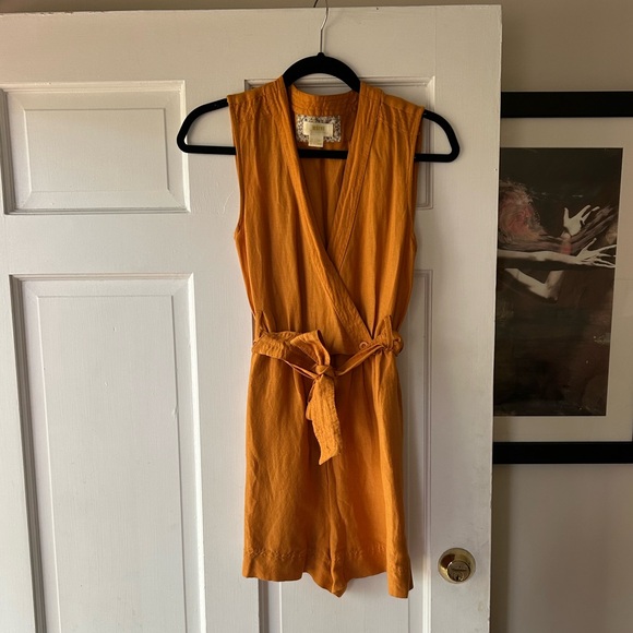 Orange Sleeveless Anthropologie Wrap Romper - Picture 1 of 5